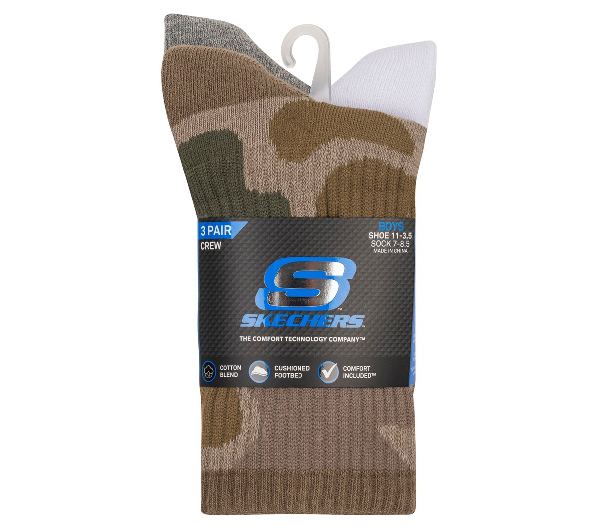 Skechers Clothing 3 Pack Boys' Crew Camo Socks