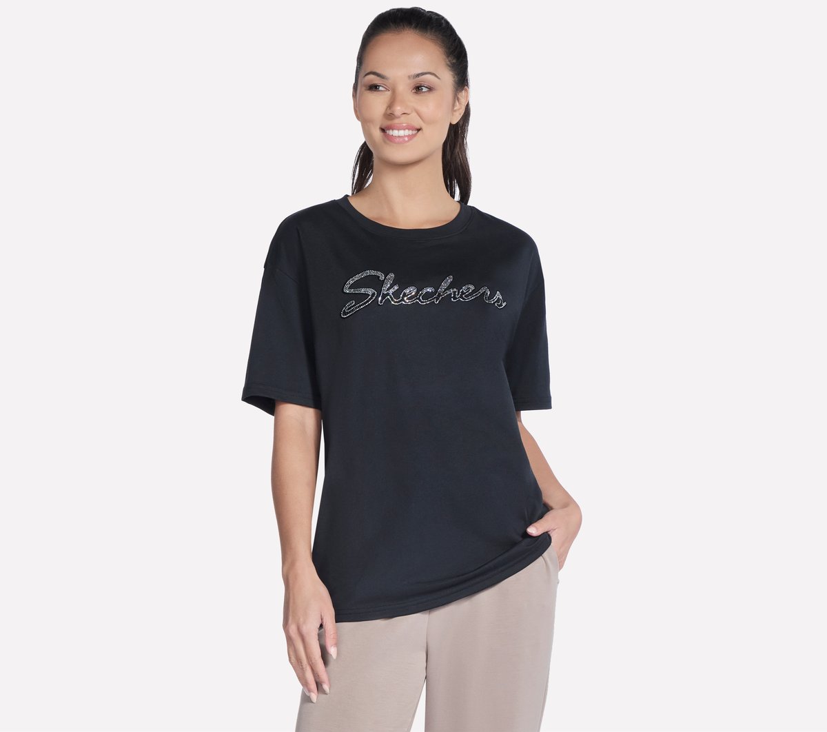 Skechers Women Script Diamond Studded Short Sleeve Tee