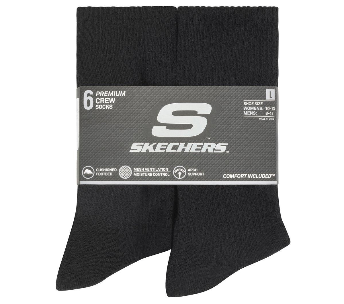 Skechers Clothing 6 Pack Large Core Crew Socks