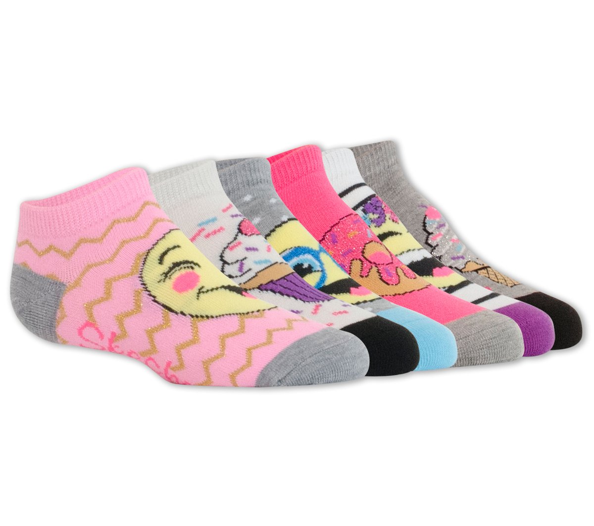 Skechers Clothing 6 Pack Low Cut Emoji Ice Cream Socks
